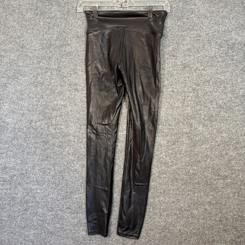 Spanx Leggings Womens Small Black Shiny Side Stripe Shapewear‎ Mid Rise